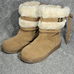 G By Guess Aldea Cognac Tan Boots Womens 6.5M Faux Fur Lining Gorpcore‎ Normcore